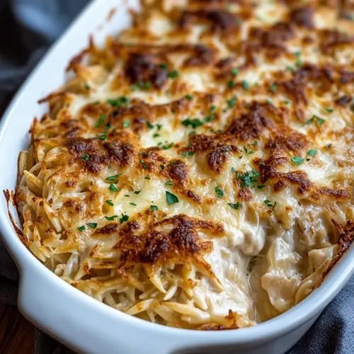 French Onion Chicken Orzo Casserole