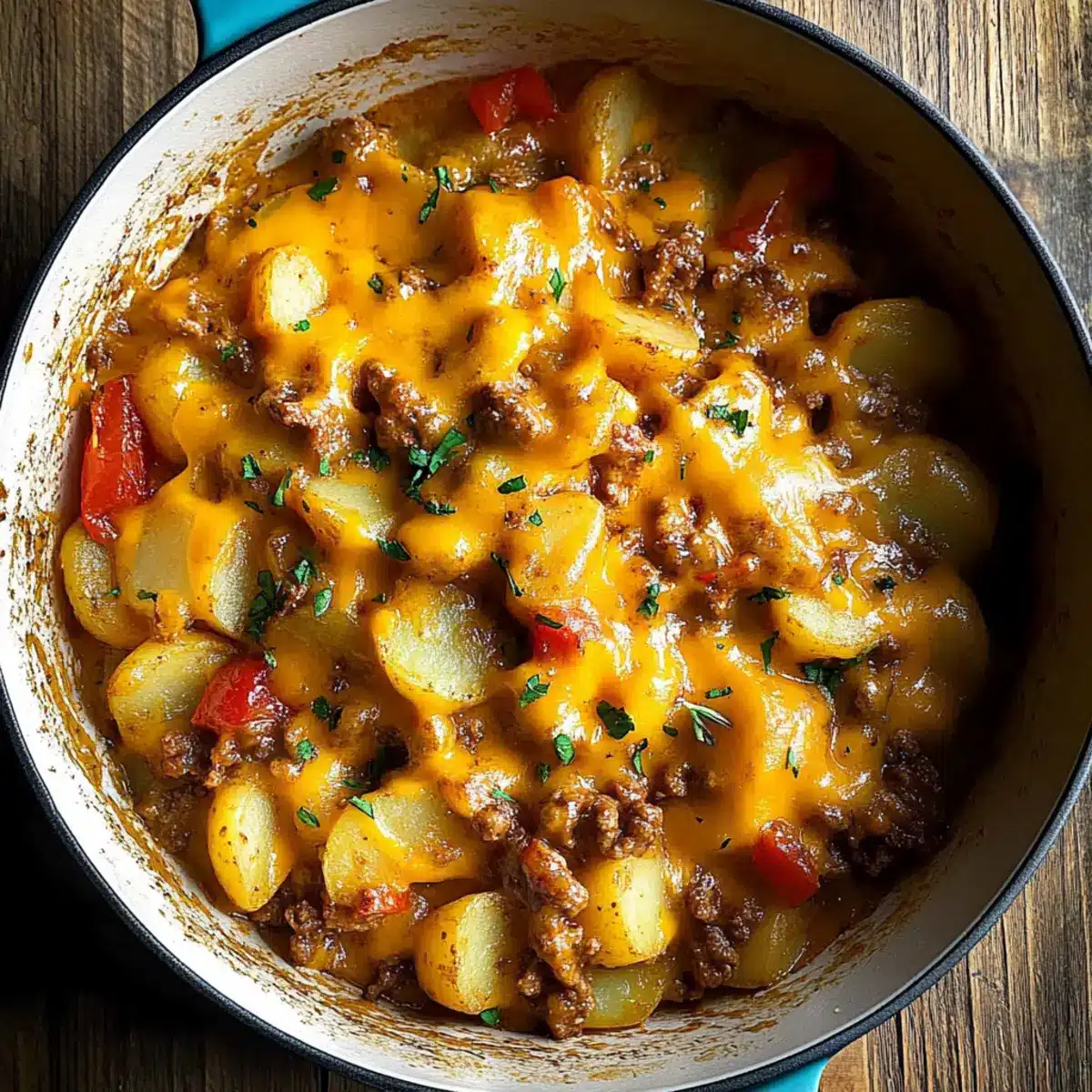 Cheesy One Pot Beef and Potatoes
