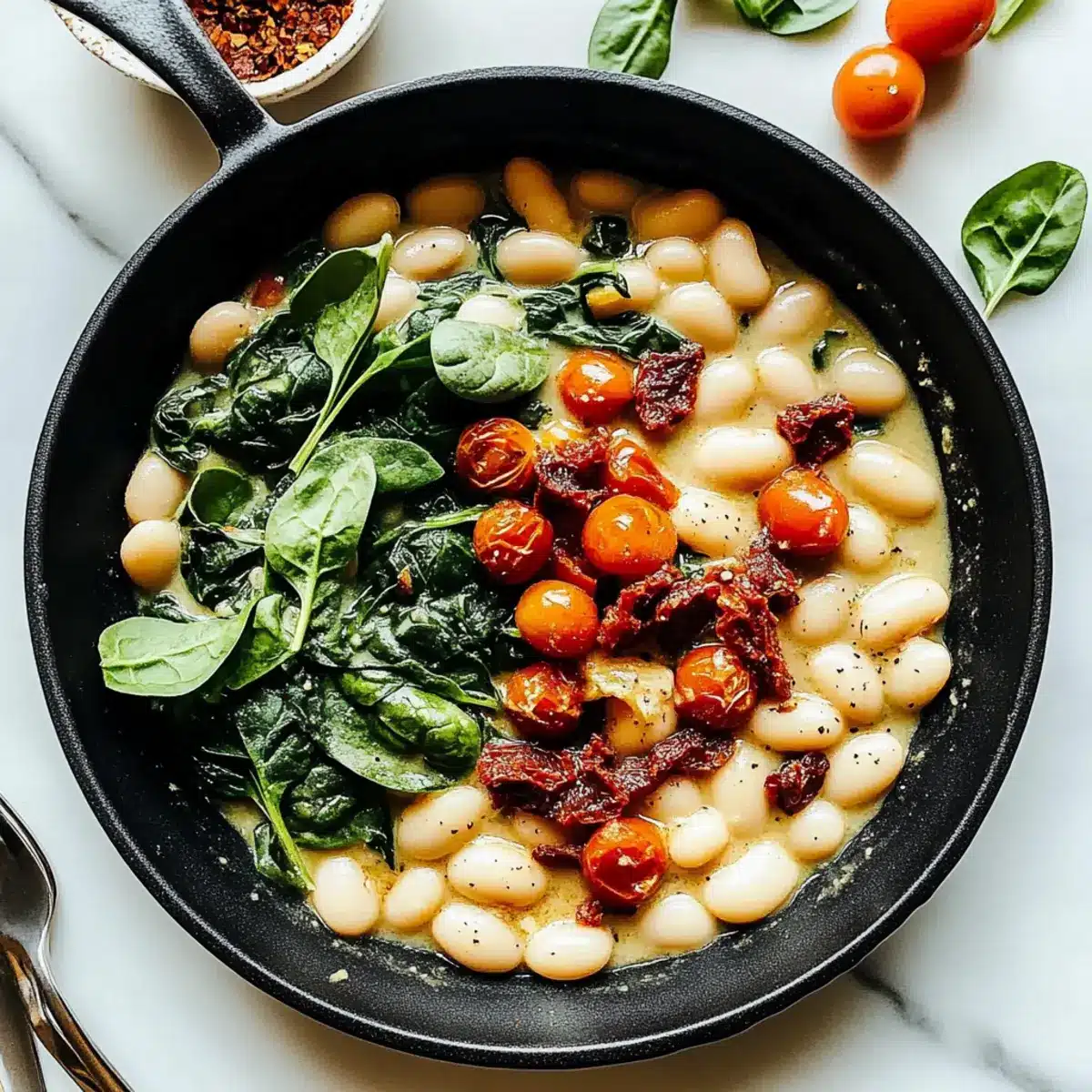 TUSCAN BUTTER BEANS WITH SPINACH AND SUN-DRIED TOMATO