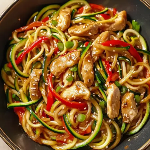 Garlic Chicken Zucchini Noodles Stir Fry