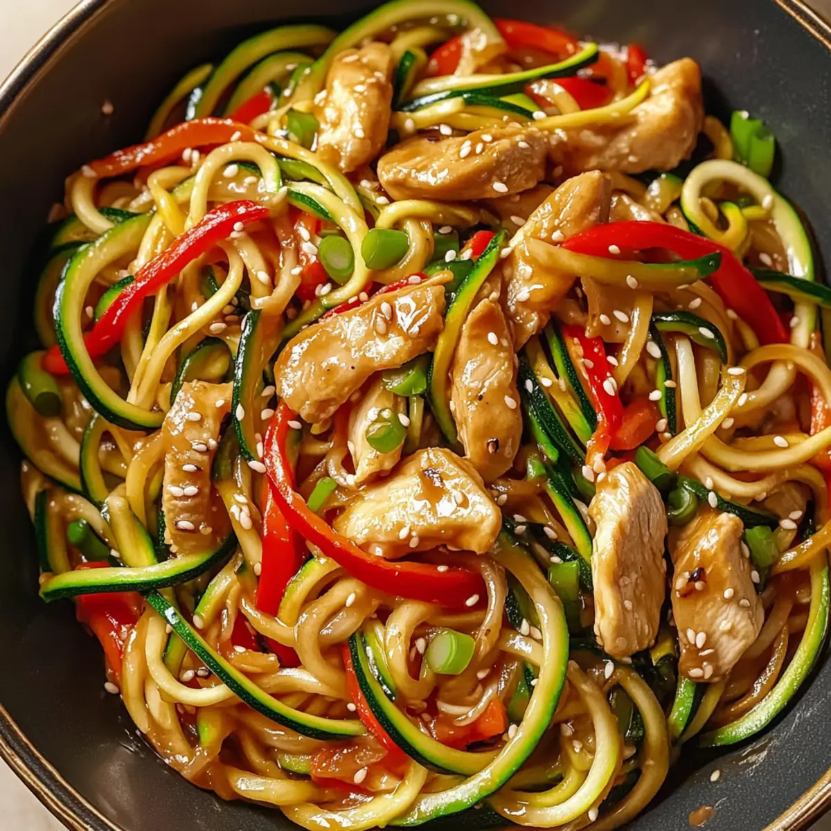 Garlic Chicken Zucchini Noodles Stir Fry